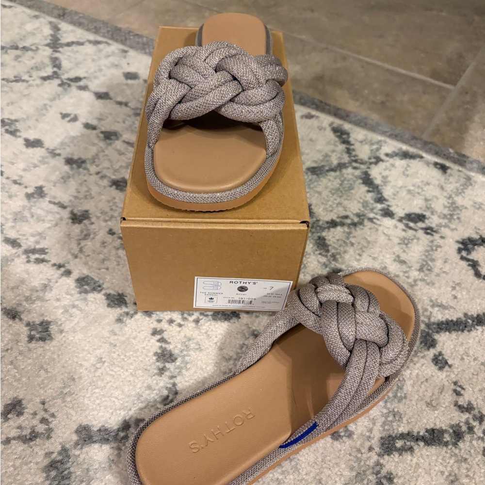Rothy's Women's Gray Braided Slide Sandals